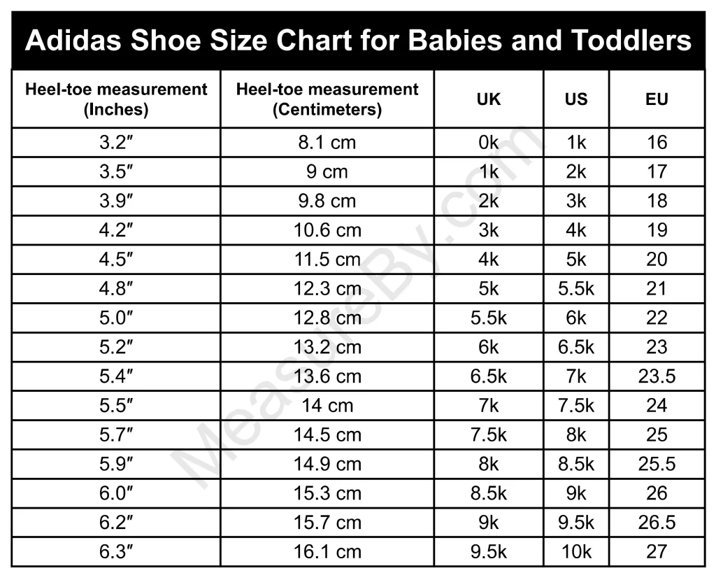 Adidas Shoe Size Chart for Kids - Babies and Toddlers Size Conversion Chart