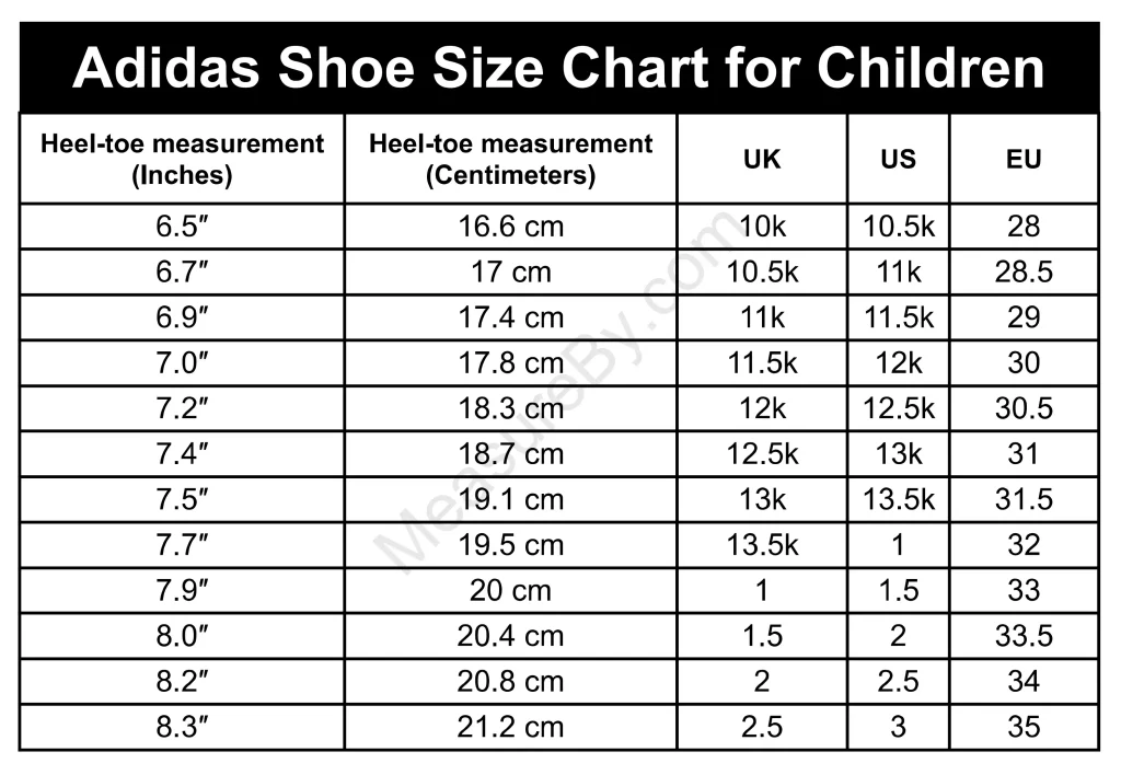 Adidas Shoe Size Chart for Kids - Children Size Conversion Chart