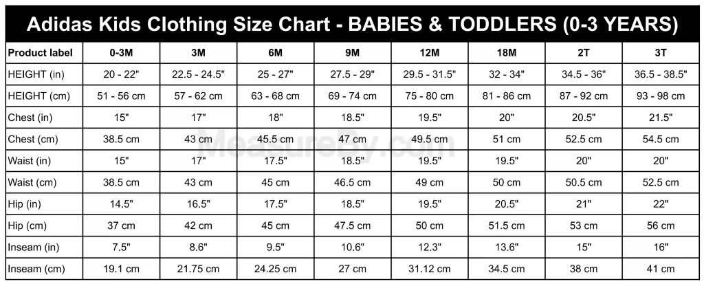Adidas Size Chart Kids Clothing - BABIES & TODDLERS (0-3 YEARS)