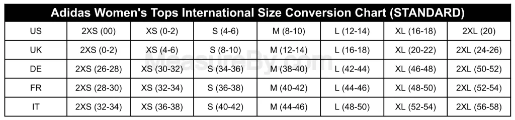 Adidas Size Chart Women's Tops Clothing International Size Conversion Chart (STANDARD)