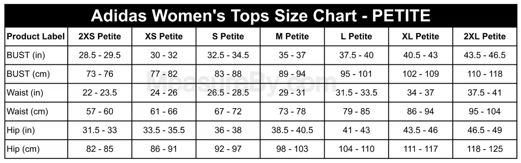 Adidas Size Chart Women's Tops Clothing Size Chart - PETITE
