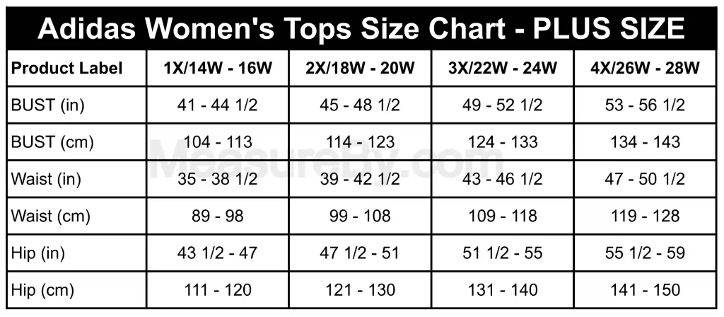 Adidas Size Chart Women's Tops Clothing Size Chart - PLUS SIZE