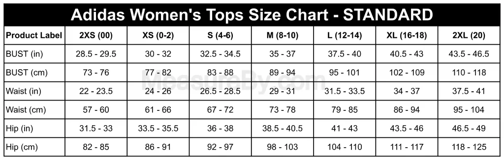 Adidas Size Chart Women's Tops Clothing Size Chart - STANDARD (1)