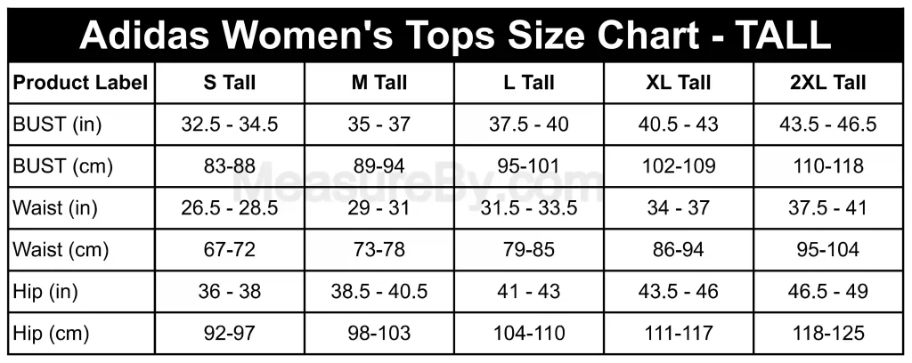 Adidas Size Chart Women's Tops Clothing Size Chart - TALL
